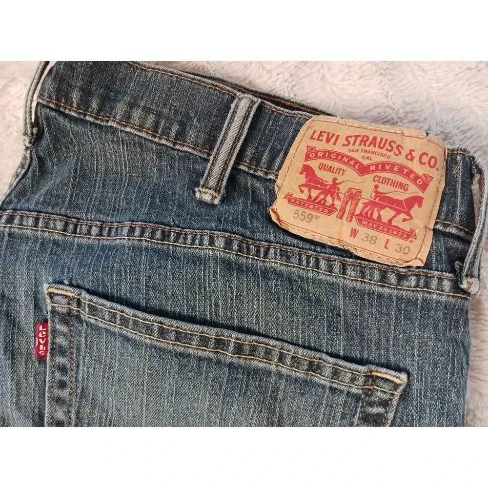 Levis 559 Jeans Relaxed Straight Dark Sand Wash Blue Denim Men's Size 38x30